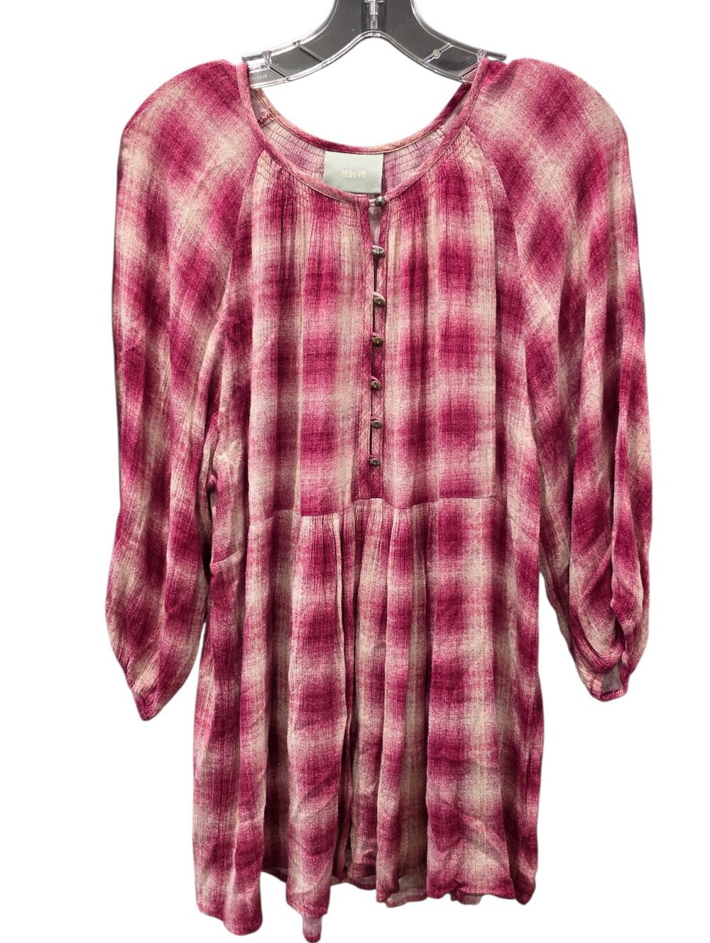Maeve Anthropologie Calavon Plaid Peplum/Tunic in Red and Pink Size Small
